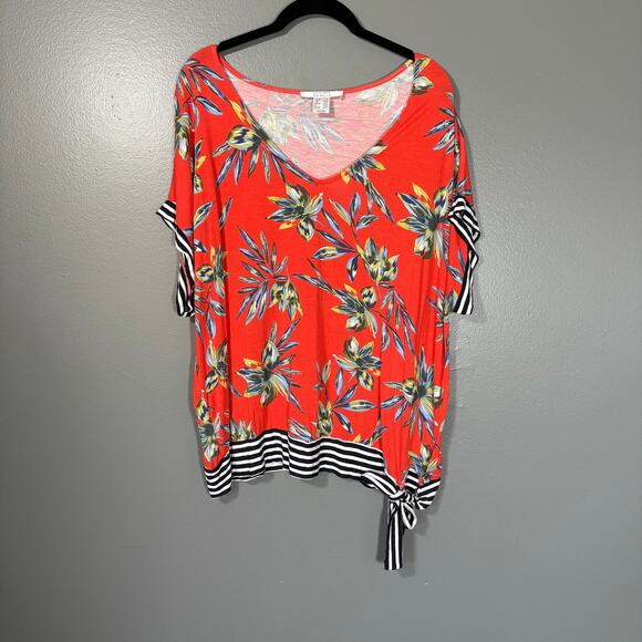 Lascana for Venus Red Tropical Print Casual Vacation Top - 1X - Womens Plus Size - Picture 1 of 7
